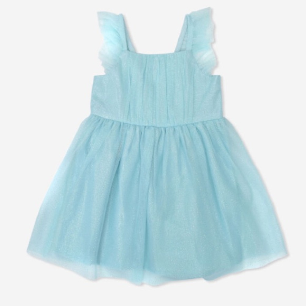 Light Blue Tulle Girls' Dress with Ruffle Straps